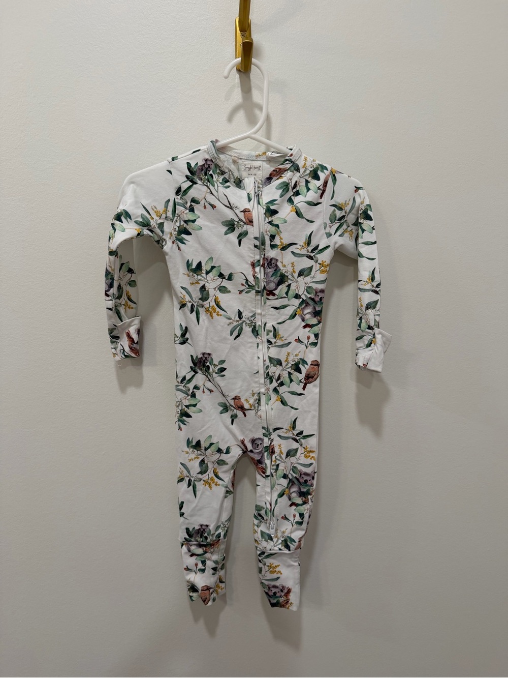 Snuggle Honey 3-6M Green Floral Lightweight Cotton Dual Zip Coverall Koala PJ
